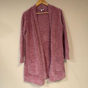 Oversized Pink Chenille Cardigan Sweater Women's Small Petite Loose Top Draped